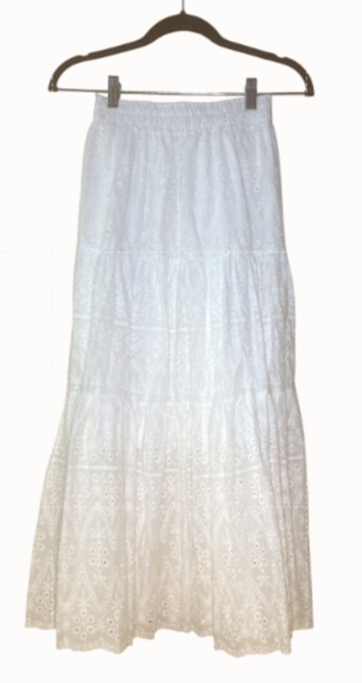 White Eyelet Maxi Skirt XS Long A-Line